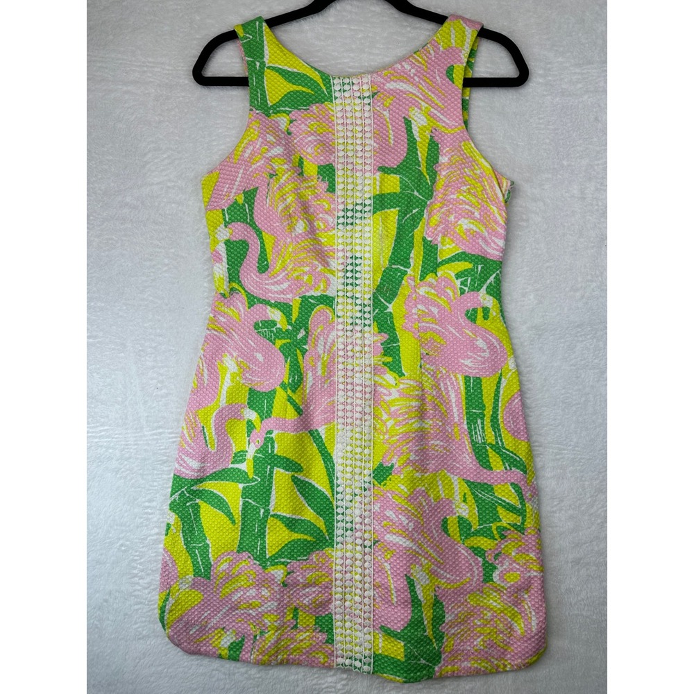 Lilly Pulitzer Dress Womens 6 Pink Flamingo Print Lace Trim Shift 1621